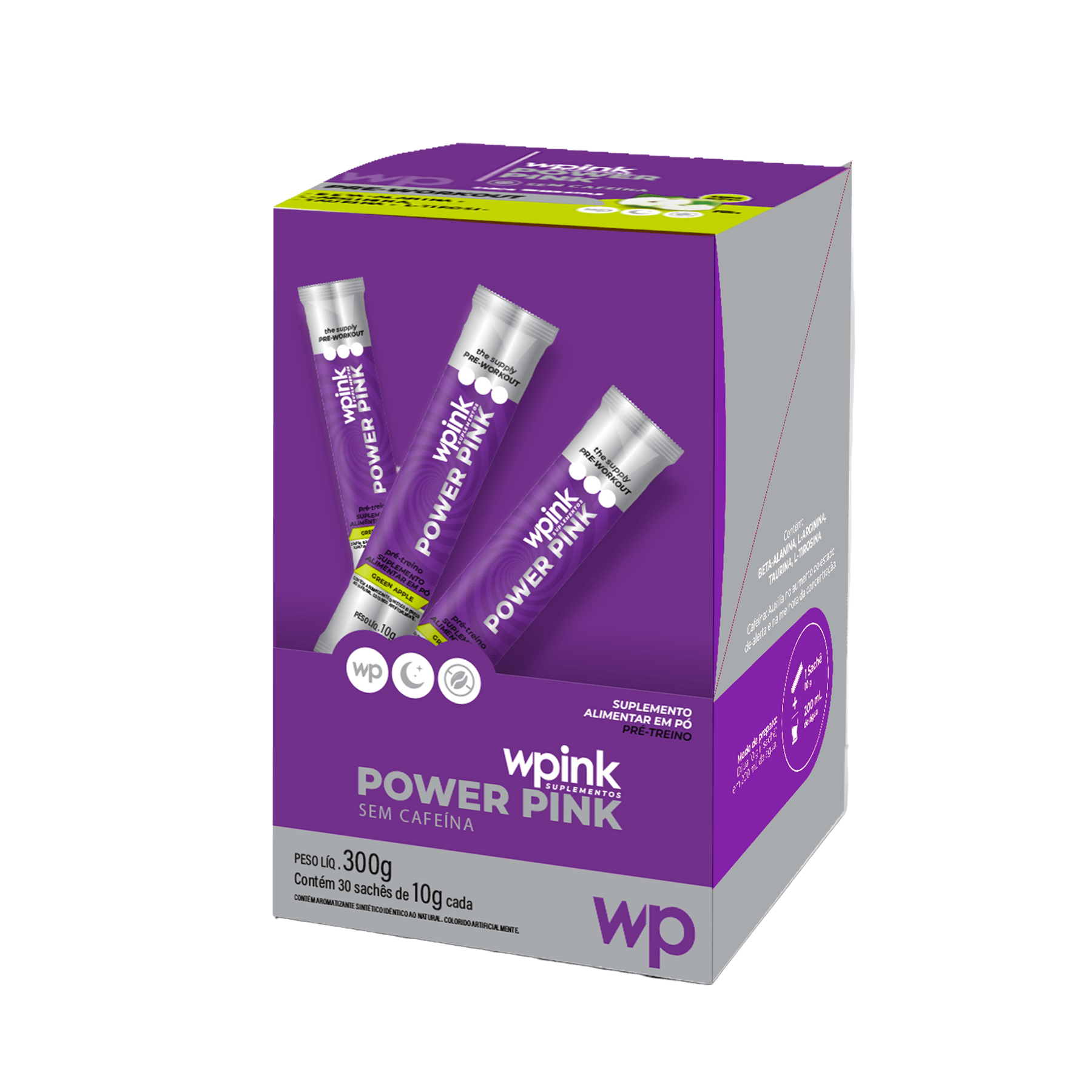 power pink sem cafeína de maçã verde - pré-treino - 300g - wp