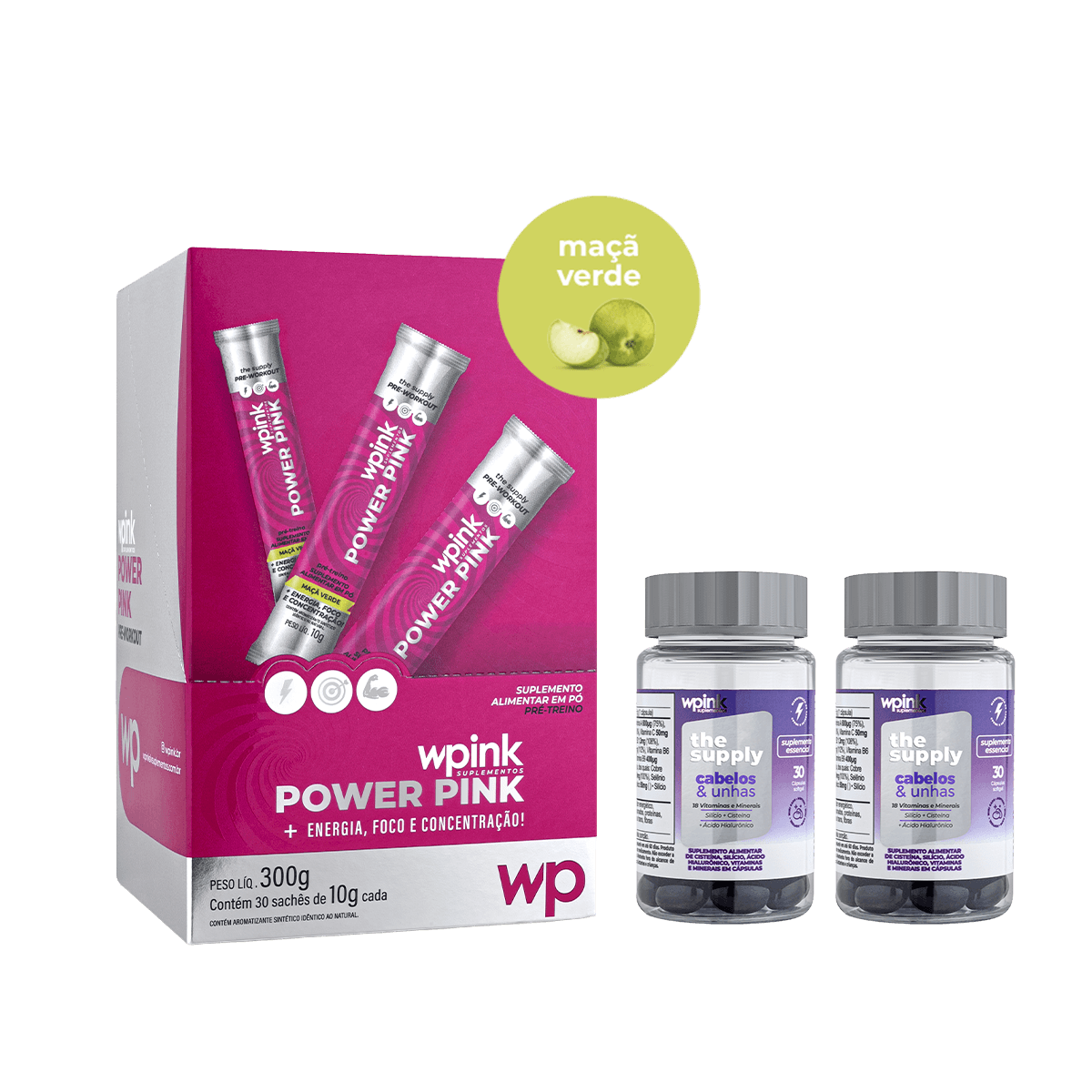 power pink de maçã verde + 2 cabelos e unhas