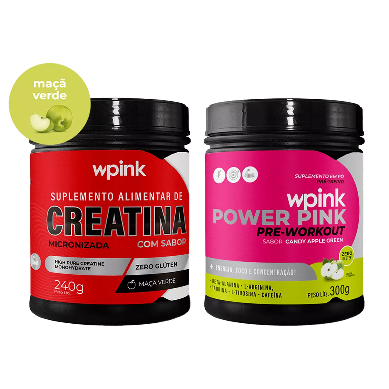 creatina maçã verde 240g - super power pink de maçã verde - pré-treino – 300g
