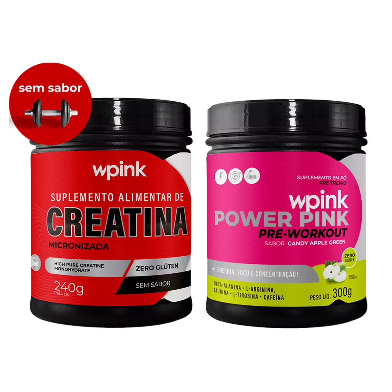 creatina sem sabor 240g - super power pink de maçã verde - pré-treino – 300g