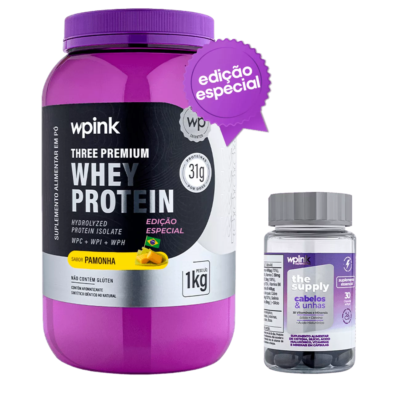 three premium whey protein pamonha 3W 1 kg + cabelos e unhas - wp